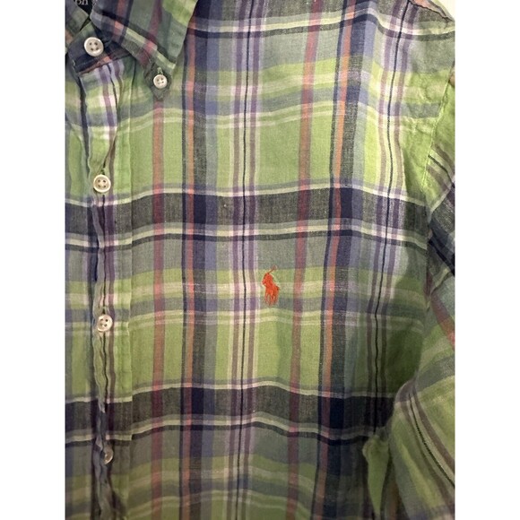 Ralph Lauren Mens 100% Linen Plaid Shirt Sz L Button down classic ocean wash - Picture 3 of 5